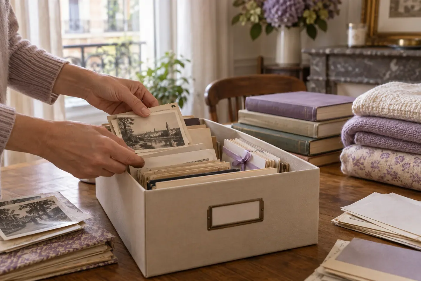 Affaires personnelles et cartons triés avec soin dans un logement à vider